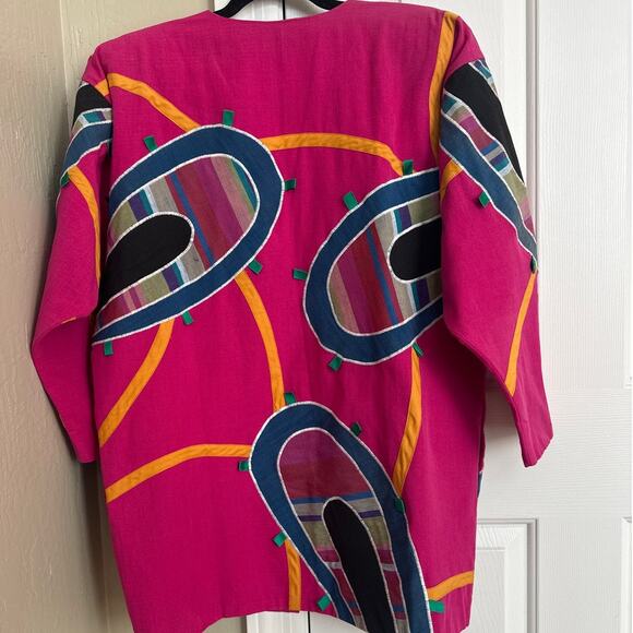 Vintage Victor Camarena Mexico Hot Pink Cotton Art To Wear Jacket‎ - Picture 4 of 6